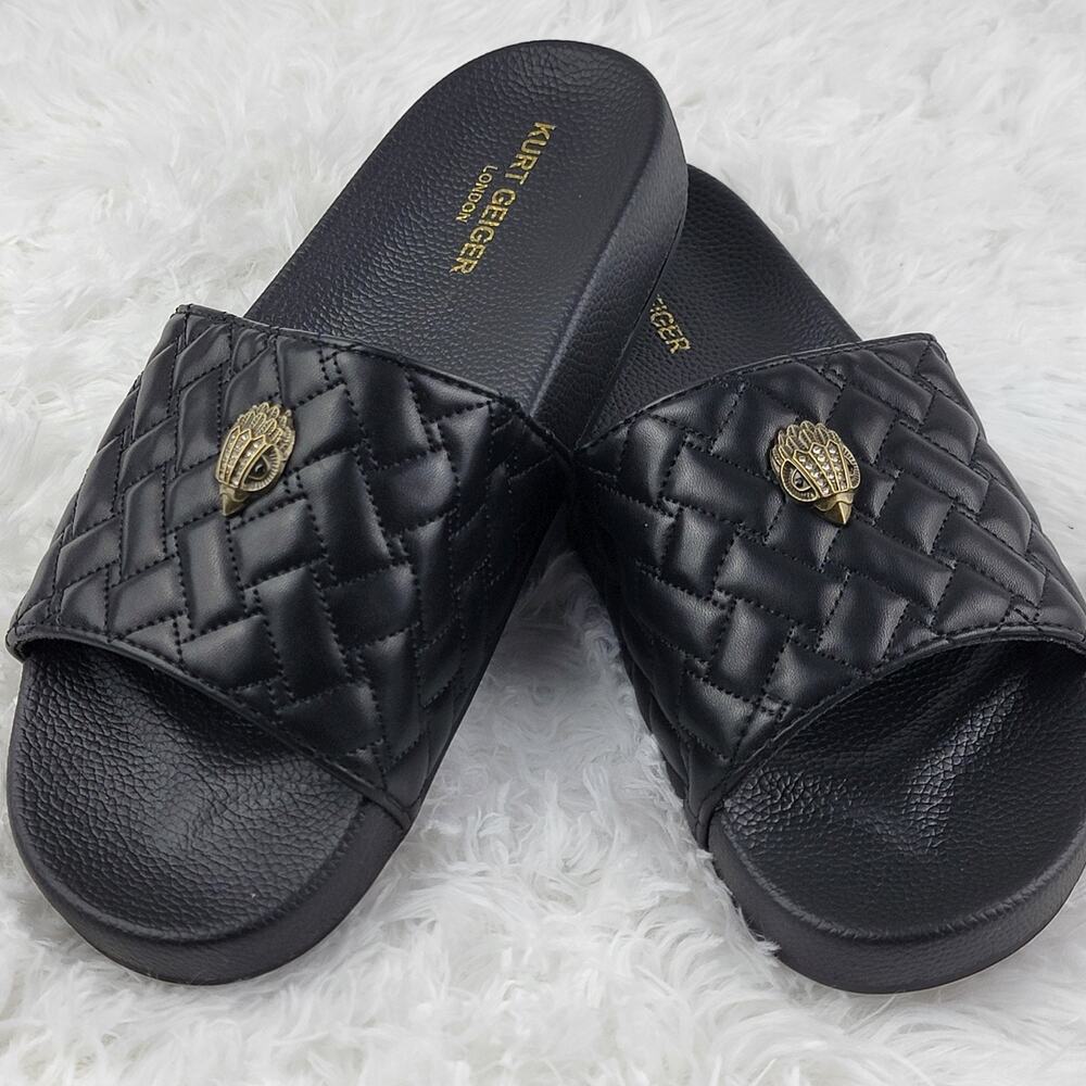 Women Sz 12 Black Platform Slides Designer Sandals Preppy Fashion Slippers Shoes